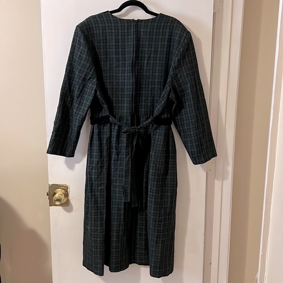 Plus size VTG Miss Dorby Dress Velvet Collar Green Navy Plaid Pleated (24WP) - Picture 1 of 10